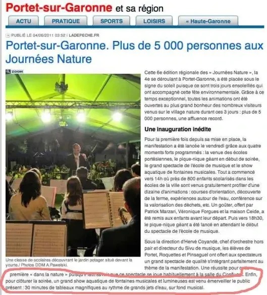 Article Portet-sur-Garonne et show aquatique